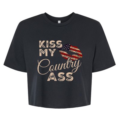 Kiss My Country Ass Patriotic Grunge Flag Lips Bella+Canvas Jersey Crop Tee