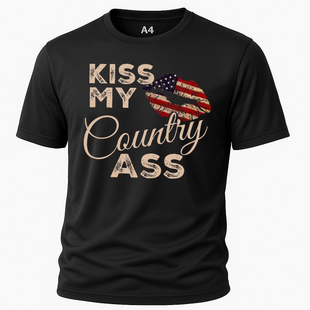 Kiss My Country Ass Patriotic Grunge Flag Lips Cooling Performance Crew T-Shirt