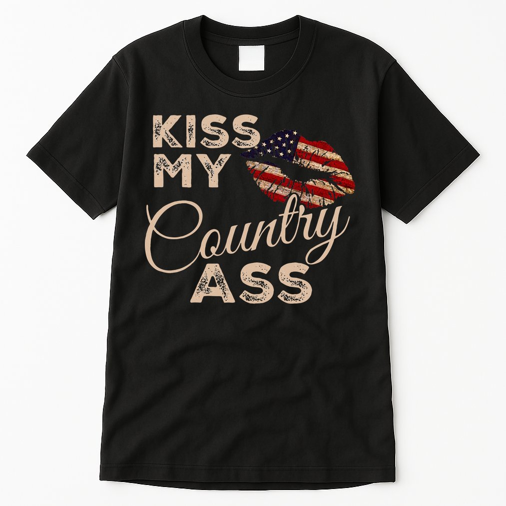 Kiss My Country Ass Patriotic Grunge Flag Lips Tall T-Shirt