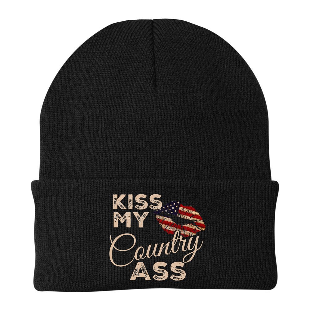 Kiss My Country Ass Patriotic Grunge Flag Lips Beanie
