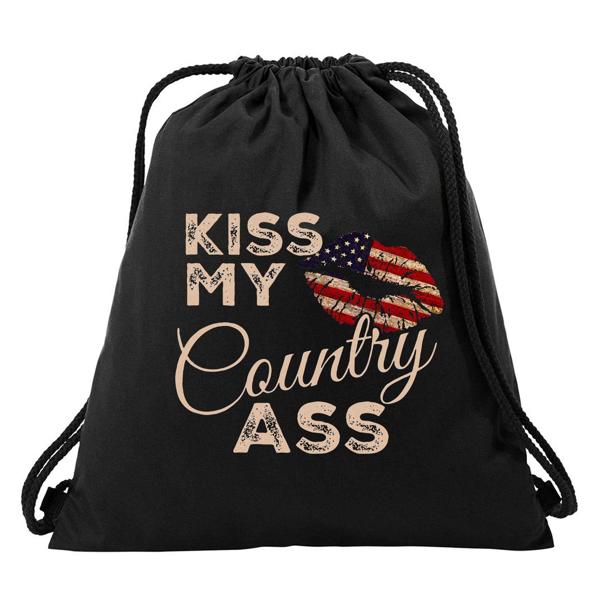 Kiss My Country Ass Patriotic Grunge Flag Lips Drawstring Bag