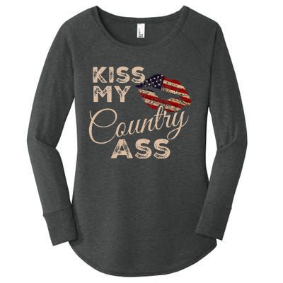 Kiss My Country Ass Patriotic Grunge Flag Lips Women's Perfect Tri Tunic Long Sleeve Shirt