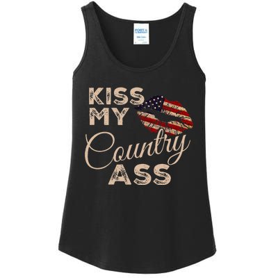 Kiss My Country Ass Patriotic Grunge Flag Lips Ladies Essential Tank