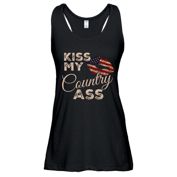 Kiss My Country Ass Patriotic Grunge Flag Lips Ladies Essential Flowy Tank