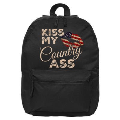 Kiss My Country Ass Patriotic Grunge Flag Lips 16 in Basic Backpack