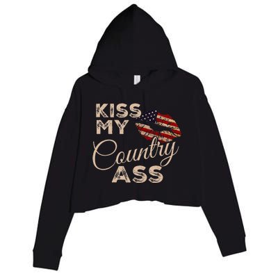 Kiss My Country Ass Patriotic Grunge Flag Lips Crop Fleece Hoodie