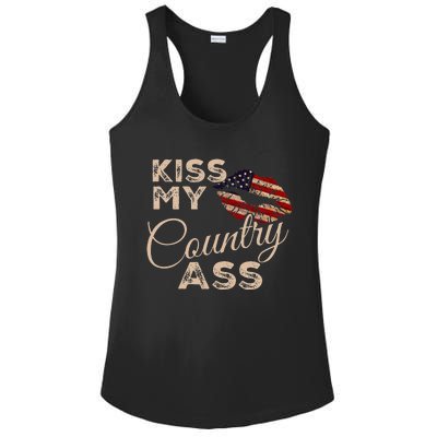 Kiss My Country Ass Patriotic Grunge Flag Lips Ladies PosiCharge Competitor Racerback Tank