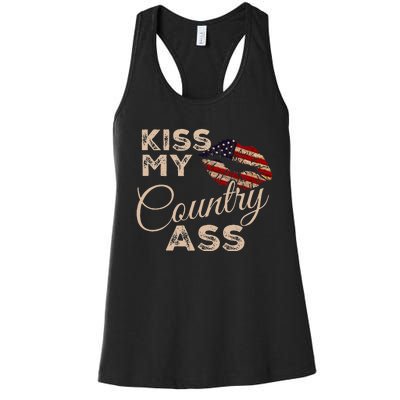 Kiss My Country Ass Patriotic Grunge Flag Lips Women's Racerback Tank