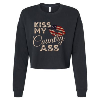 Kiss My Country Ass Patriotic Grunge Flag Lips Cropped Pullover Crew