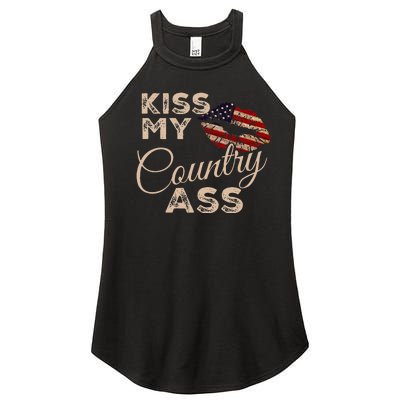 Kiss My Country Ass Patriotic Grunge Flag Lips Women's Perfect Tri Rocker Tank