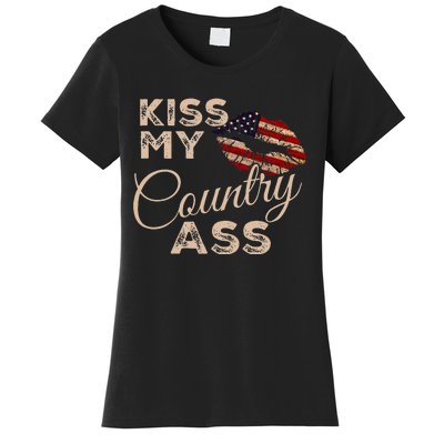 Kiss My Country Ass Patriotic Grunge Flag Lips Women's T-Shirt