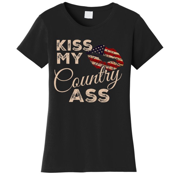 Kiss My Country Ass Patriotic Grunge Flag Lips Women's T-Shirt