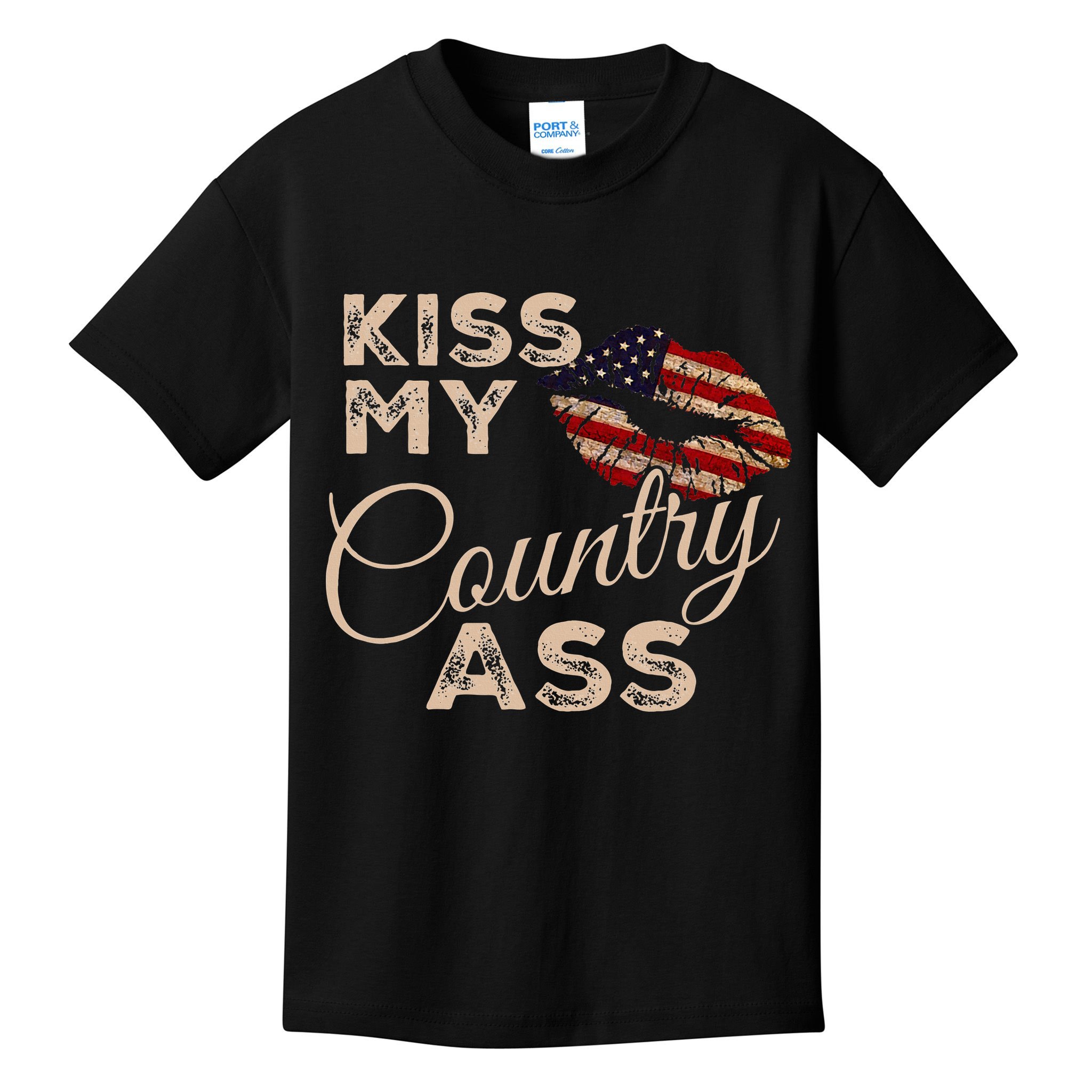 Kiss My Country Ass Patriotic Grunge Flag Lips Kids T-Shirt