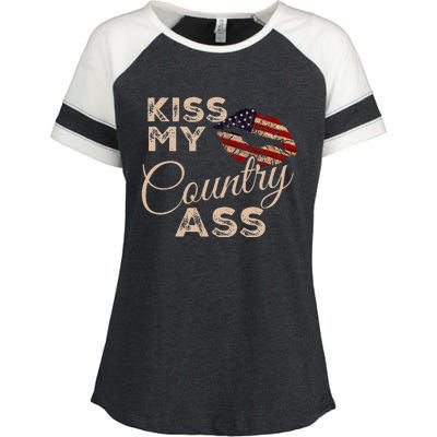 Kiss My Country Ass Patriotic Grunge Flag Lips Enza Ladies Jersey Colorblock Tee