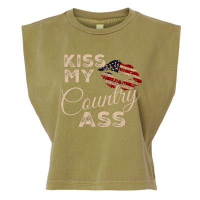 Kiss My Country Ass Patriotic Grunge Flag Lips Garment-Dyed Women's Muscle Tee