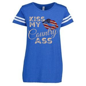 Kiss My Country Ass Patriotic Grunge Flag Lips Enza Ladies Jersey Football T-Shirt