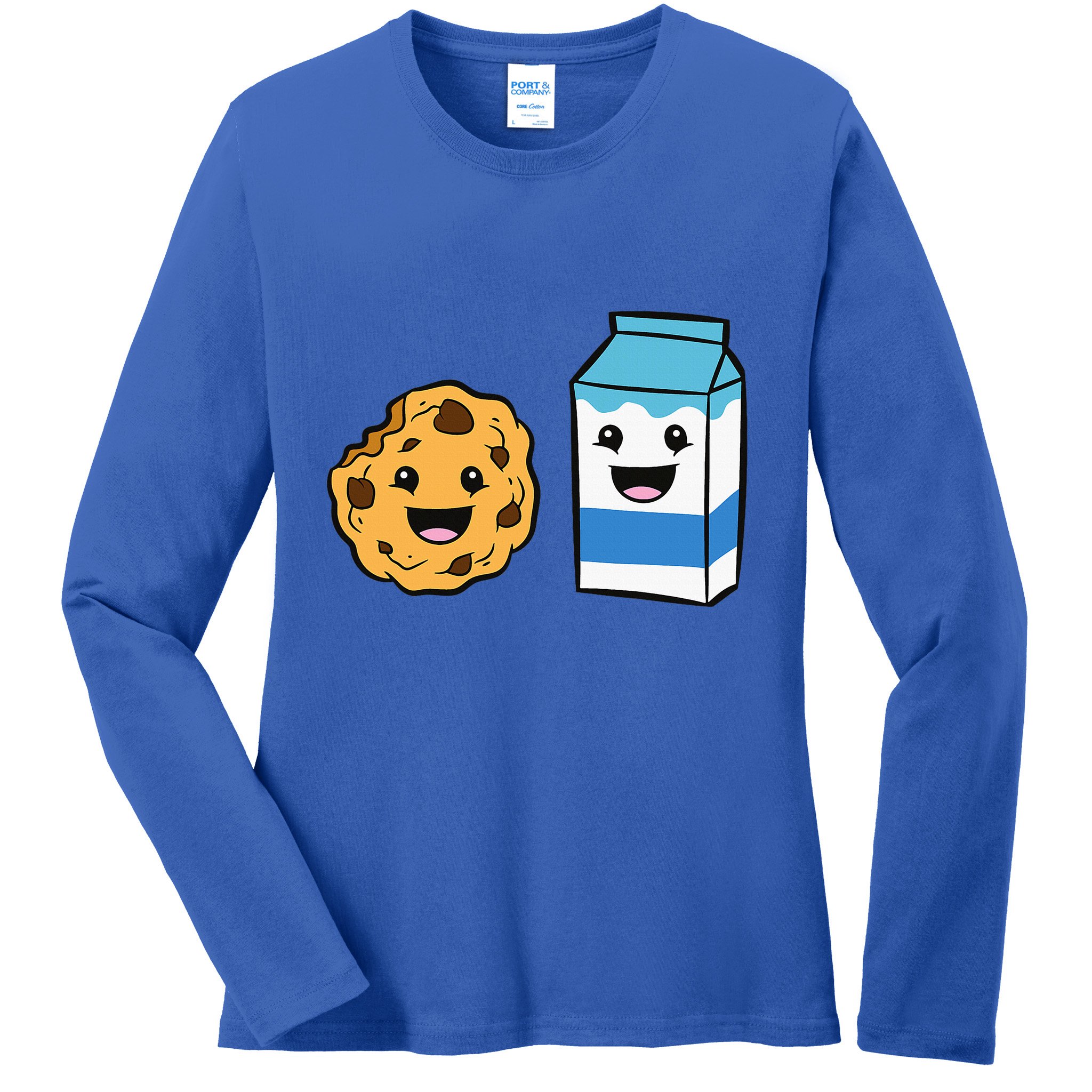 Kawaii Milk Chocolate Chip Cookie Ladies Long Sleeve Shirt