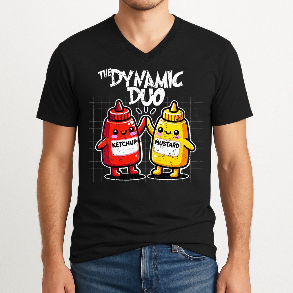 K.E.T..C.H.Up.. Mustard Dynamic Duo Best Friends V-Neck T-Shirt
