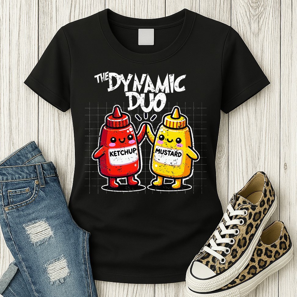 K.E.T..C.H.Up.. Mustard Dynamic Duo Best Friends Womens T-Shirt