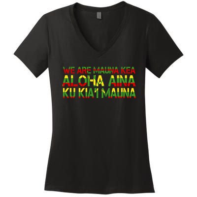 Kanaka Maoli Flag We Are Mauna Kea Women's V-Neck T-Shirt