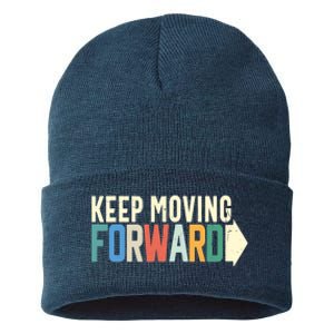 Keep Moving Forward Positive Motivational Inspiring Quote Sustainable Knit Beanie