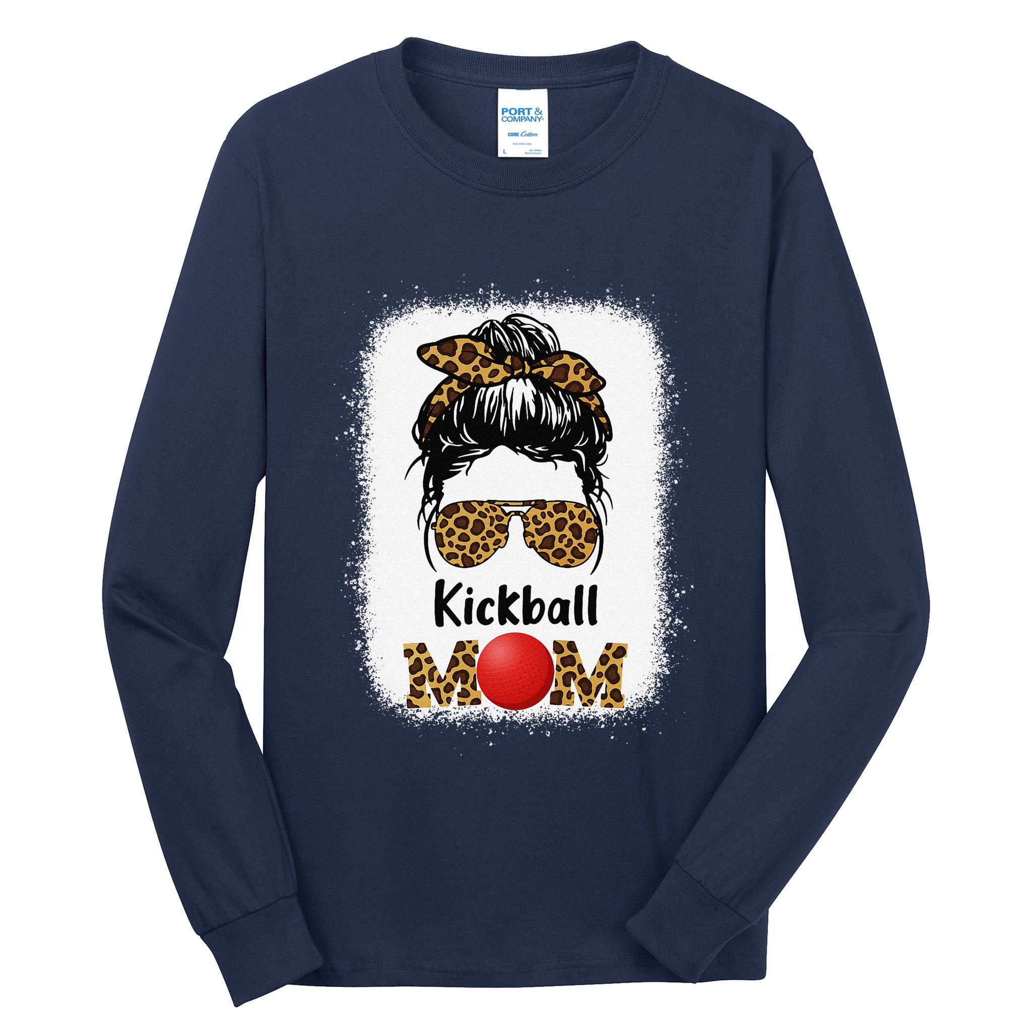 Kickball Mom Funny Leopard Cheetah Print Women Girl Kickball Tall Long Sleeve T-Shirt