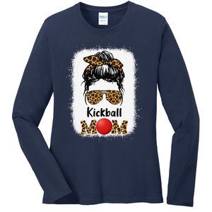 Kickball Mom Funny Leopard Cheetah Print Women Girl Kickball Ladies Long Sleeve Shirt