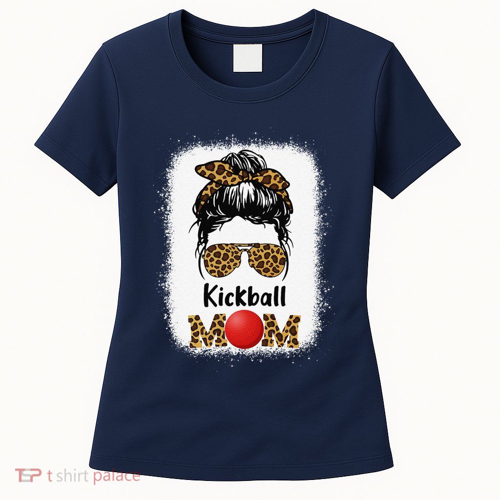 Kickball Mom Funny Leopard Cheetah Print Women Girl Kickball Womens T-Shirt