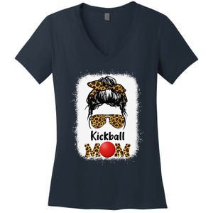 Kickball Mom Funny Leopard Cheetah Print Women Girl Kickball Women's V-Neck T-Shirt