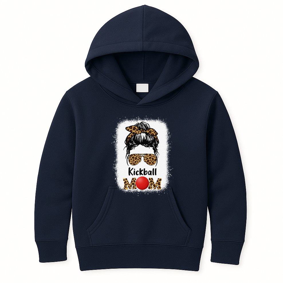Kickball Mom Funny Leopard Cheetah Print Women Girl Kickball Kids Hoodie