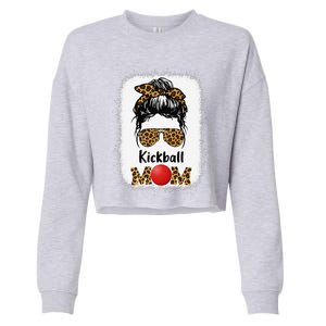 Kickball Mom Funny Leopard Cheetah Print Women Girl Kickball Cropped Pullover Crew