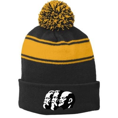 Karl Marx Friedrich Engels Vladimir Lenin Sovi8 Propaganda Stripe Pom Pom Beanie