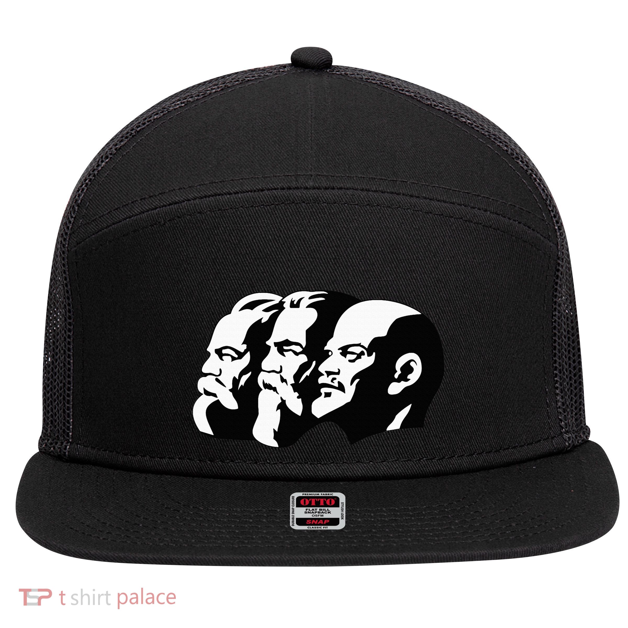 Karl Marx Friedrich Engels Vladimir Lenin Sovi8 Propaganda 7 Panel Mesh Trucker Snapback Hat