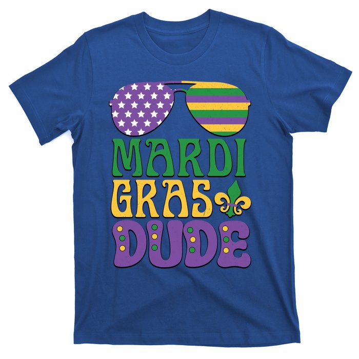 Kids Mardi Gras Dude Funny Vintage American Flag Sunglasses Gift T-Shirt