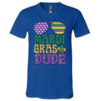 Kids Mardi Gras Dude Funny Vintage American Flag Sunglasses Gift V-Neck T-Shirt