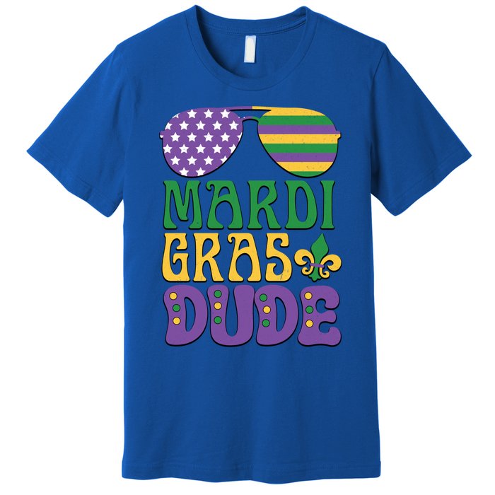 Kids Mardi Gras Dude Funny Vintage American Flag Sunglasses Gift Premium T-Shirt