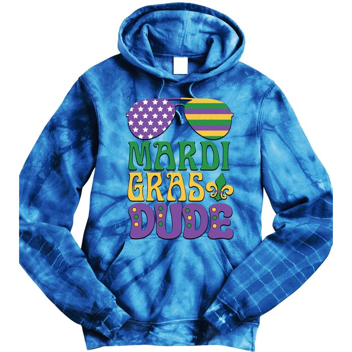 Kids Mardi Gras Dude Funny Vintage American Flag Sunglasses Gift Tie Dye Hoodie