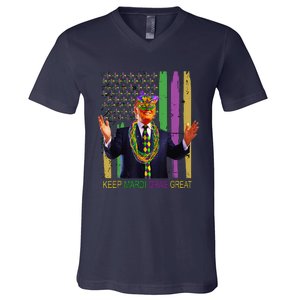 Keep Mardi Gras Great Funny Trump Mardi Gras 2025 Flag V-Neck T-Shirt