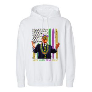 Keep Mardi Gras Great Funny Trump Mardi Gras 2025 Flag Garment-Dyed Fleece Hoodie