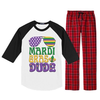 Kids Mardi Gras Dude Funny Vintage American Flag Sunglasses Gift Raglan Sleeve Pajama Set