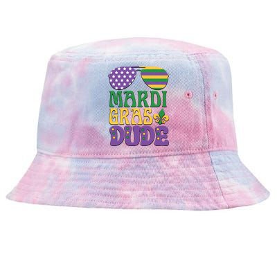 Kids Mardi Gras Dude Funny Vintage American Flag Sunglasses Gift Tie-Dyed Bucket Hat