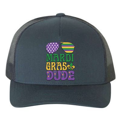 Kids Mardi Gras Dude Funny Vintage American Flag Sunglasses Gift Yupoong Adult 5-Panel Trucker Hat