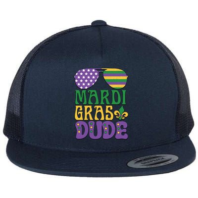 Kids Mardi Gras Dude Funny Vintage American Flag Sunglasses Gift Flat Bill Trucker Hat