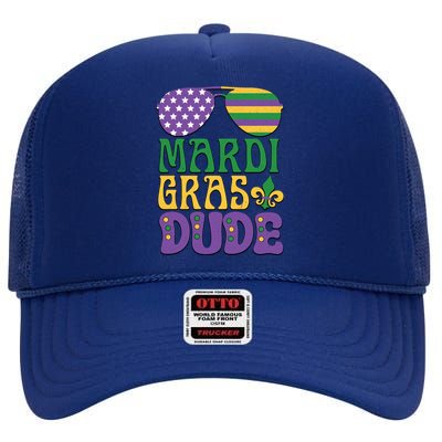 Kids Mardi Gras Dude Funny Vintage American Flag Sunglasses Gift High Crown Mesh Back Trucker Hat