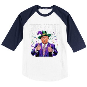 Keep Mardi Gras Great Trump Mardi Gras 2025 Flag Usa Funny Baseball Sleeve Shirt