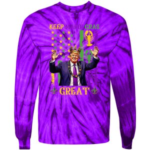 Keep Mardi Gras Great Funny Trump Mardi Gras 2025 Tie-Dye Long Sleeve Shirt