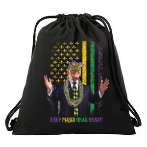 Keep Mardi Gras Great Funny Trump Mardi Gras 2025 Flag Drawstring Bag