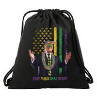 Keep Mardi Gras Great Funny Trump Mardi Gras 2025 Flag Drawstring Bag