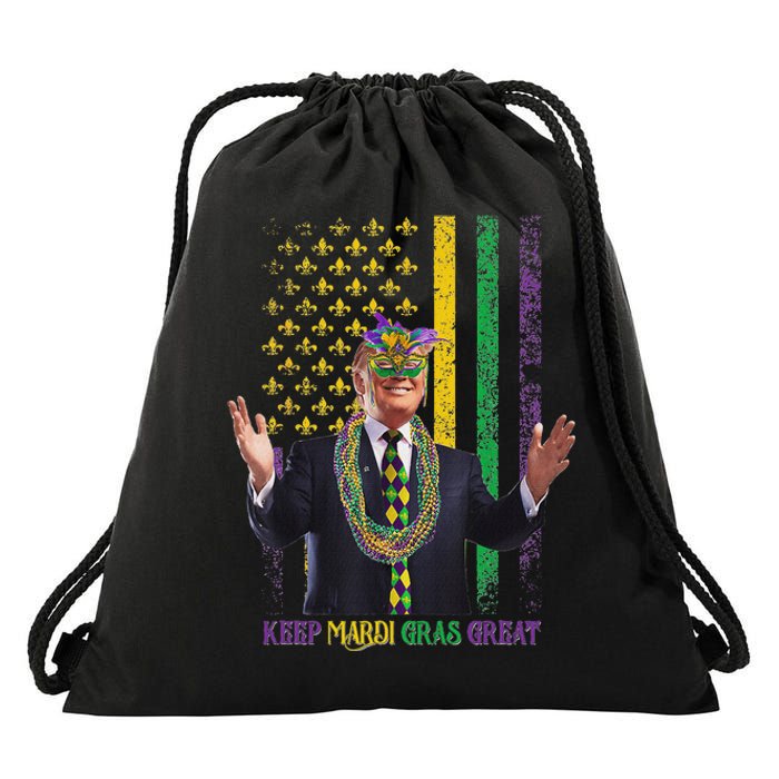 Keep Mardi Gras Great Funny Trump Mardi Gras 2025 Flag Drawstring Bag