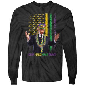 Keep Mardi Gras Great Funny Trump Mardi Gras 2025 Flag Tie-Dye Long Sleeve Shirt